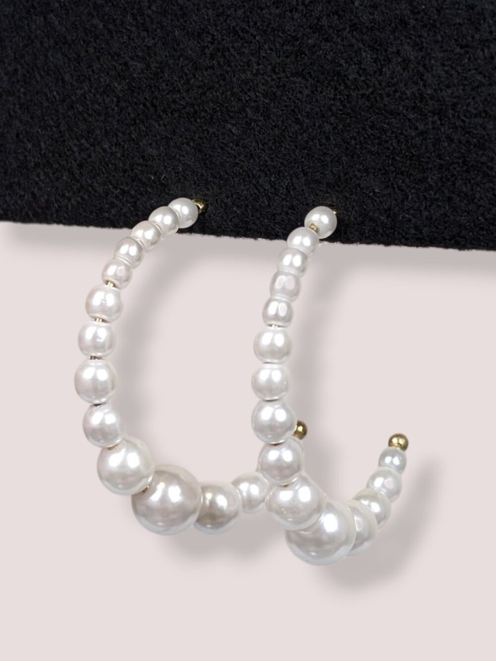 White Faux Pearl Beaded Open Hoop Earrings